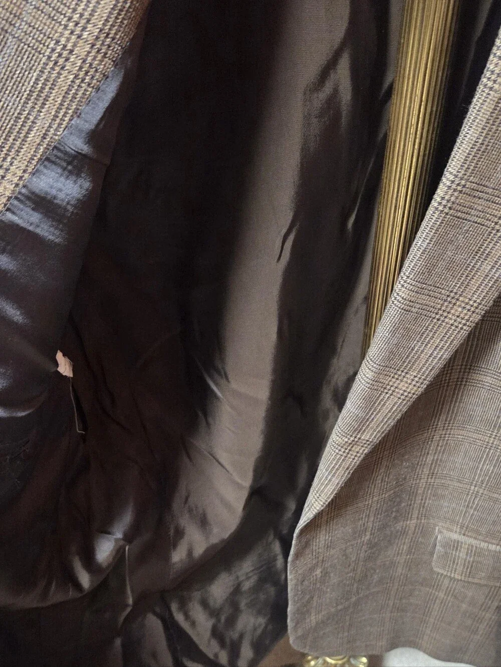 Vintage Ralph Lauren Glen Plaid Brown Silk Blend Blazer Elbow Patches Size 46R